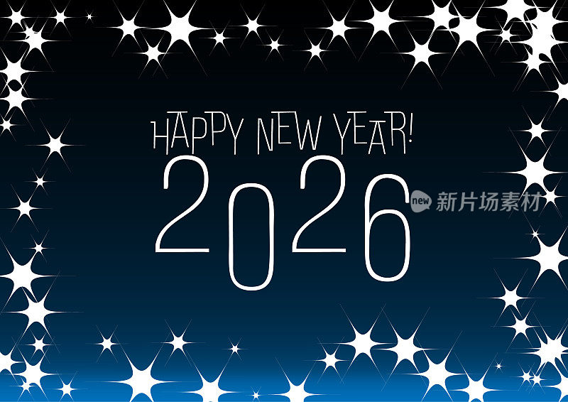 艺术与插图- 2026年新年贺卡与星空边界和渐变背景